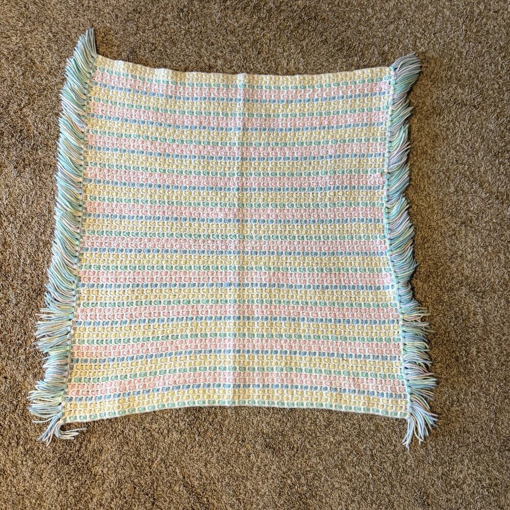 Handmade gender neutral colorful knitted baby blanket